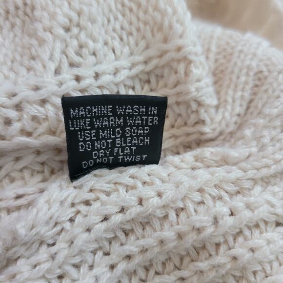 Love by Chelsea Size S Fringe Fisherman Knit Turtleneck Sweater Cream Cozy - Picture 9 of 9